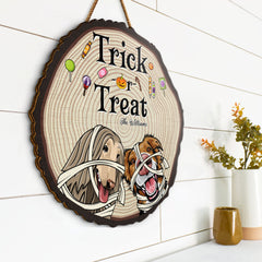 Halloween Trick Or Treat Dogs - Door Sign, Backyard Sign, Home Decor Gift For Dog Lovers - Personalized Custom Shaped Wood Sign