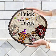 Halloween Trick Or Treat Dogs - Door Sign, Backyard Sign, Home Decor Gift For Dog Lovers - Personalized Custom Shaped Wood Sign