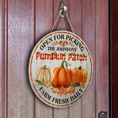 Pumpkin Patch Open For Picking Fall Decor - Personalized Custom Wood Circle Sign