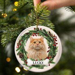 Custom Photo Lovely Pet Face - Christmas Gift For Pet Lovers, Pet Memorial - Personalized Circle Ceramic Ornament