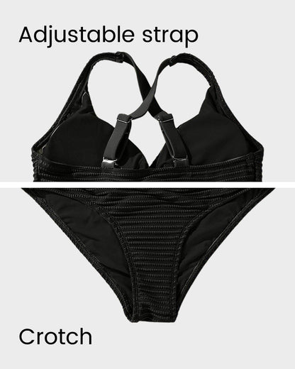 Textured Knot-Front High-Waisted Bikini Set