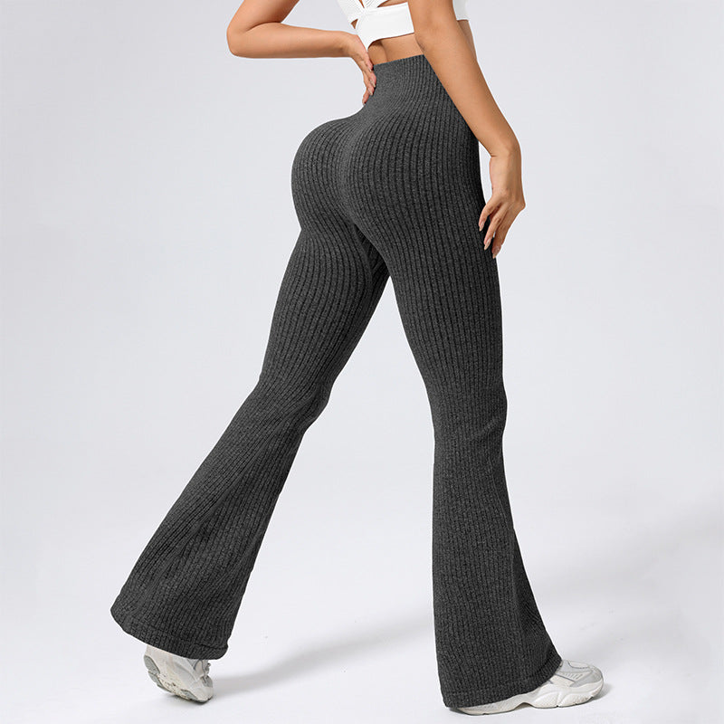 High Waisted Threaded Horn Yoga Pants, Hip Lifting Fitness Pants
