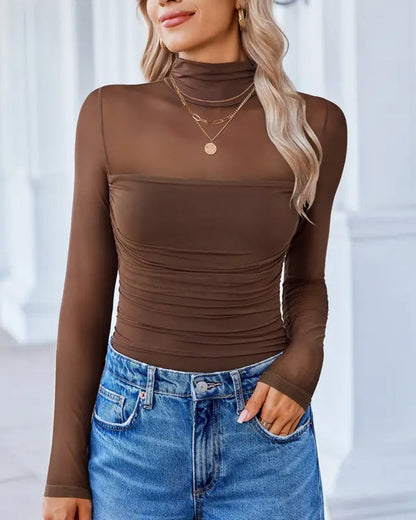 Women Long Sleeve Bodysuit Turtle Neck Shapewear
