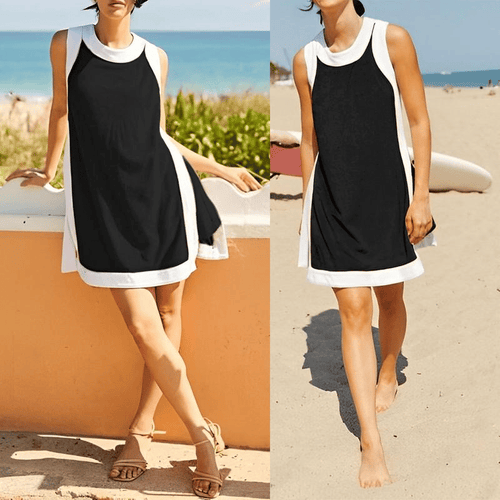 Hot Sale-Women's Casual Color Block Sleeveless Tops Matching Shorts with Pockets