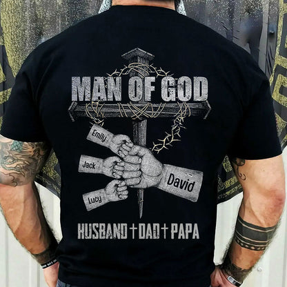 Man of God Fist Bump Fathers Day Gift for Daddy Grandpa Poppop Personalized