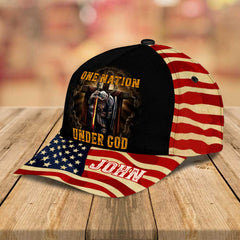 One Nation Under God With America Flag Personalized Cap