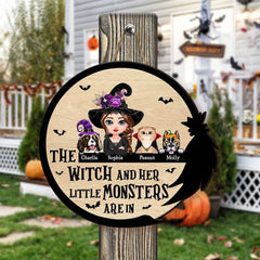 The WitchAnd Her Little Monster Are In - Gift For Yourself, Gift For Women - Personalized Halloween Custom Shaped Wood Sign - NTD14AUG23TP1