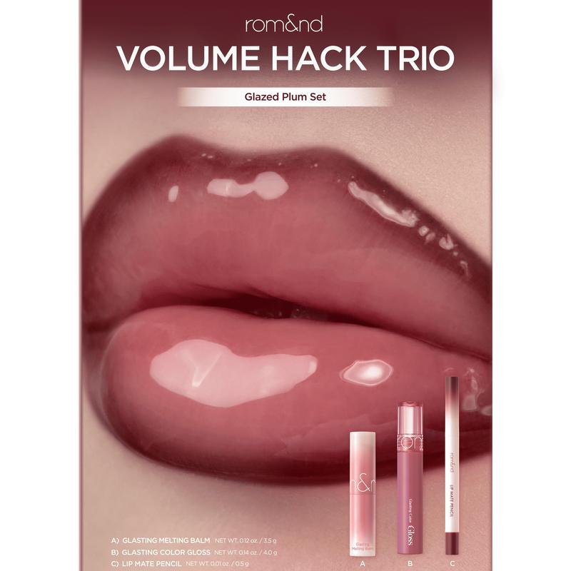rom&nd LIP VOLUME HACK TRIO (3 Shades, Lip Mate Pencil & Melting Balm & Color Gloss)