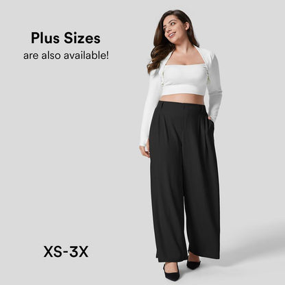High Waisted Plicated Side Pocket Wide Leg Waffle Work Pants