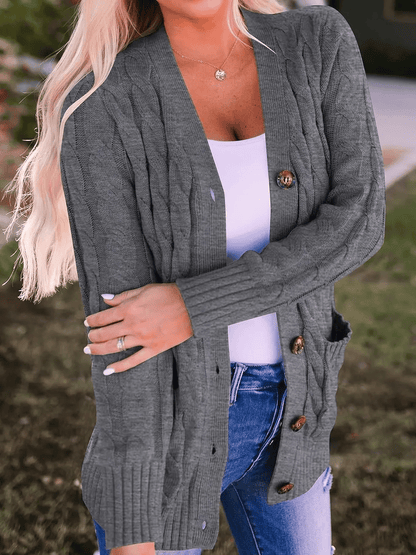 Women's Fall Casual Long Sleeve Button Down Open Front Cable Knit Cardigan