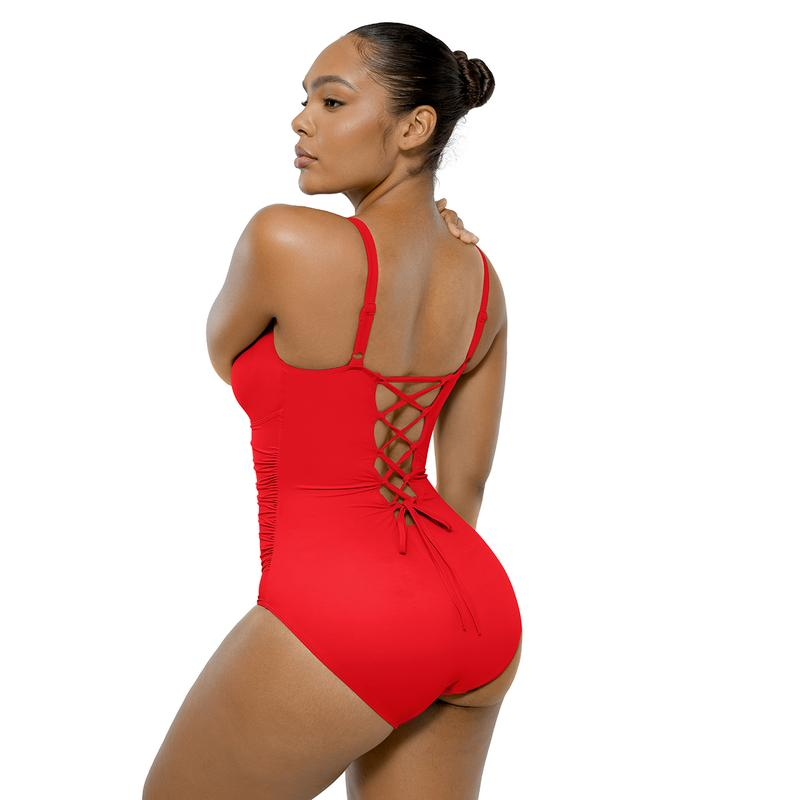Smart Sculpt Back Drawstring Swimsuit with Tummy Tucking