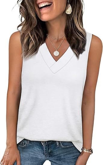 Women's Sleeveless V-Neck Slimming Loose Fit Casual Tank Top T-Shirt