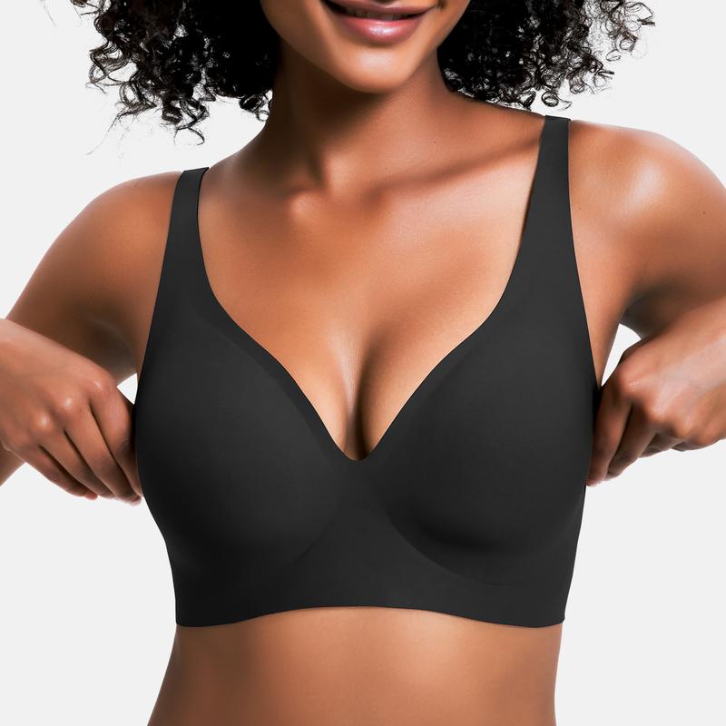 2-Piece Set💕 Jelly Wireless Womens Comfortable Wireless Bras Push Up Bralettes Seamless Tshirts Bras Deep V Everyday Bras