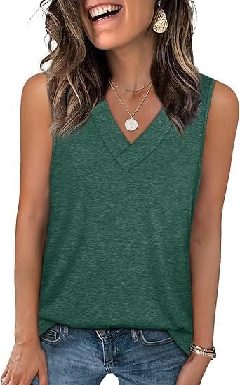Women's Sleeveless V-Neck Slimming Loose Fit Casual Tank Top T-Shirt