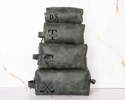 Personalized Baseball Player Gift, Leather Toiletry Bag Him, Baseball Lovers Gift, Shaving Kit Bag, 3rd Anniversary Gift, Gift for Husband