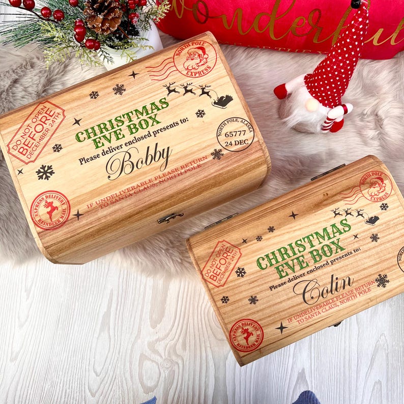 Christmas Eve Box, Luxury personalised wooden treasure chest, Traditional Gifts