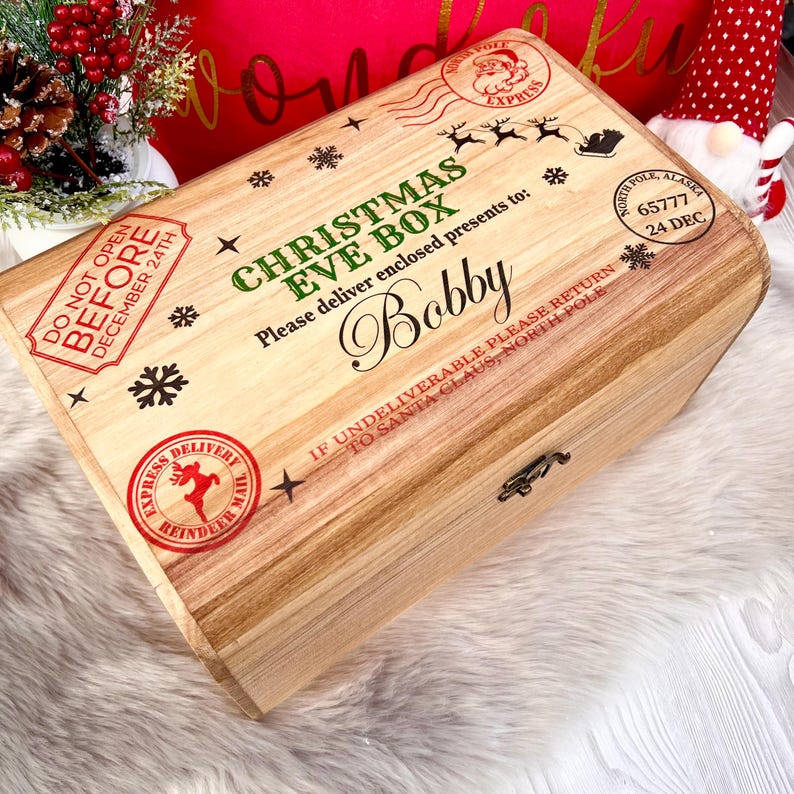 Christmas Eve Box, Luxury personalised wooden treasure chest, Traditional Gifts