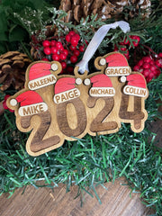 Family Ornament, Personalized Christmas Ornament, Family Christmas Ornament, Engraved Ornament, Santa Hat Ornament, Yearly Ornament