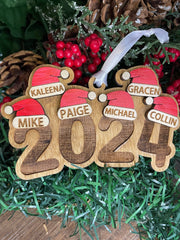 Family Ornament, Personalized Christmas Ornament, Family Christmas Ornament, Engraved Ornament, Santa Hat Ornament, Yearly Ornament