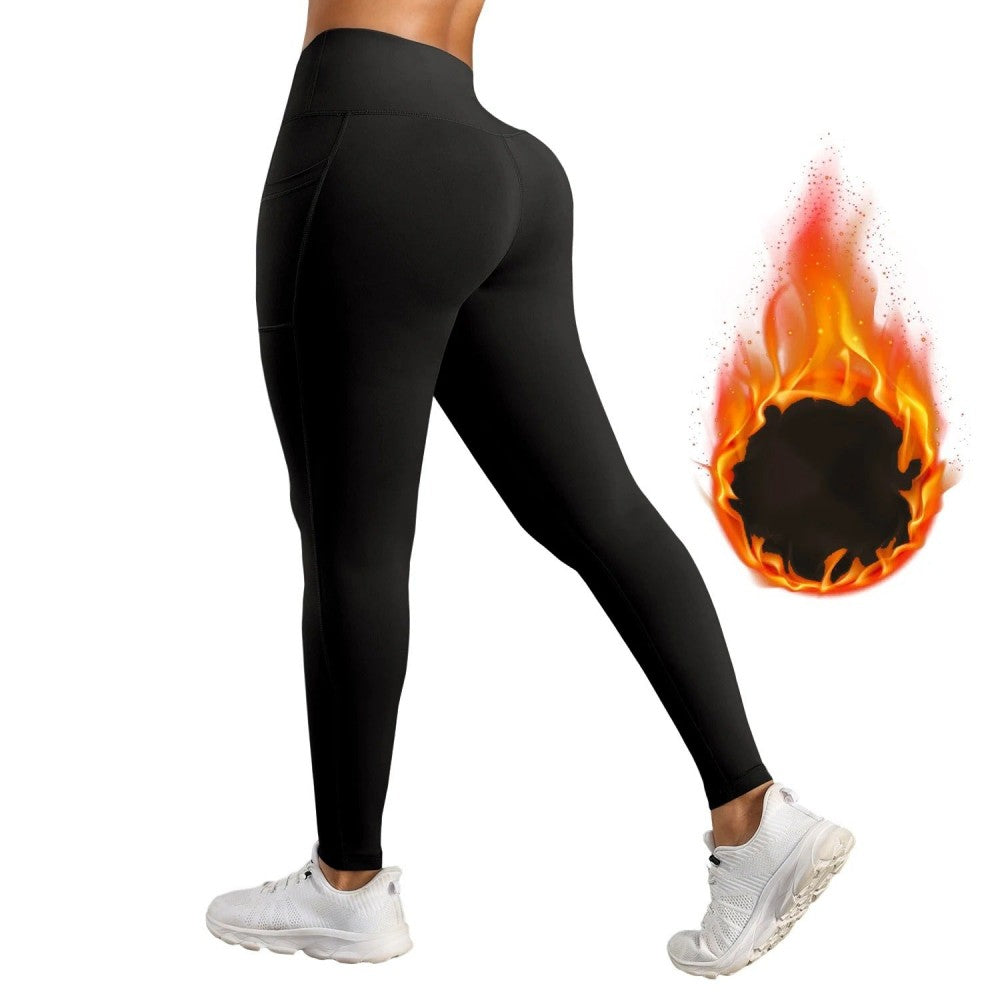 High Waisted Warm Wool Lined Tight Pants With Pockets