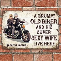 Grumpy Biker And His Wife - Gift for a Biker - Personalized Custom Metal Sign