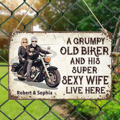 Grumpy Biker And His Wife - Gift for a Biker - Personalized Custom Metal Sign