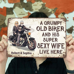 Grumpy Biker And His Wife - Gift for a Biker - Personalized Custom Metal Sign