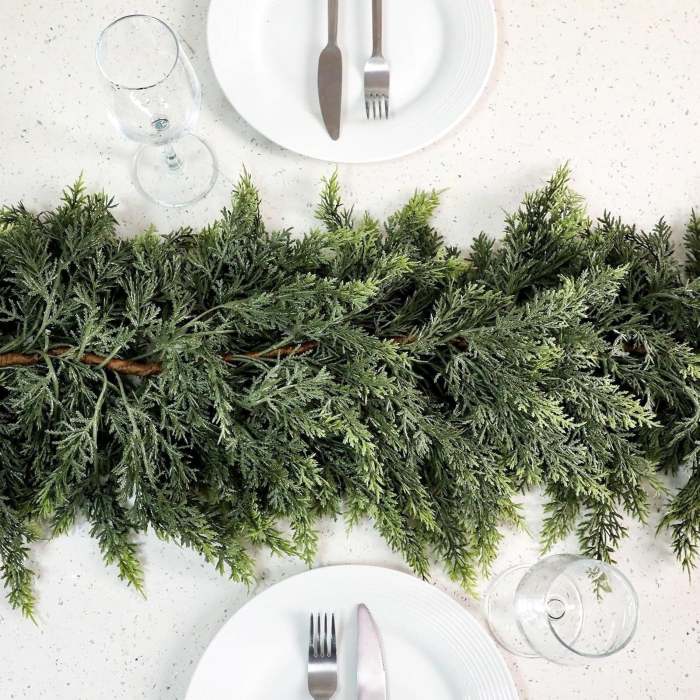 🎄Artificial Cedar Garlands, Real Touch Winter Cedar Garland, Green Artificial Greenery Pine Garland for Table, Mantle, Wall, Indoor, Outdoor Christmas Decorations