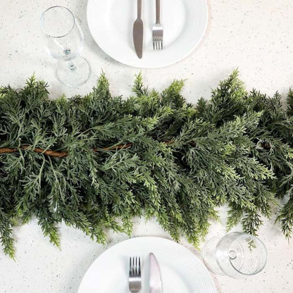 🎄Artificial Cedar Garlands, Real Touch Winter Cedar Garland, Green Artificial Greenery Pine Garland for Table, Mantle, Wall, Indoor, Outdoor Christmas Decorations
