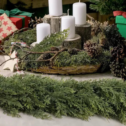 🎄Artificial Cedar Garlands, Real Touch Winter Cedar Garland, Green Artificial Greenery Pine Garland for Table, Mantle, Wall, Indoor, Outdoor Christmas Decorations