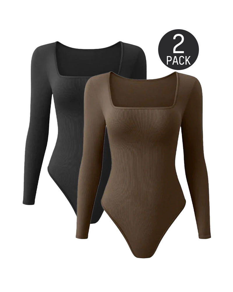 Ribbed Square Neck Long Sleeve Bodysuit