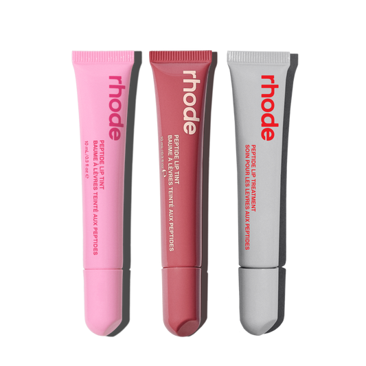 the peptide lip trio strawberry glaze, jelly bean, salty tan