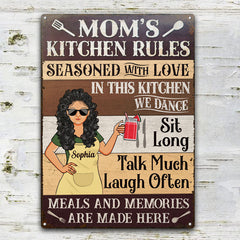 Mom Kitchen Rules Meals And Memories Are Made Here - Kitchen Sign - Personalized Custom Classic Metal Signs
