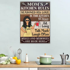 Mom Kitchen Rules Meals And Memories Are Made Here - Kitchen Sign - Personalized Custom Classic Metal Signs