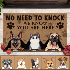 No Need To Knock We Know You Are Here Custom Doormat, Gifts For Pet Lovers, Brown Front Door Mat