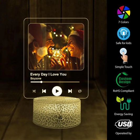 Custom Photo , Song 3D LED Night Lamp for Music Lovers, Valentine Gift, Anniversary Gifts For Her Him