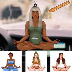 Yoga Mandala Girl, Cadeau pour les amateurs de yoga, Ornement acrylique de voiture personnalisé