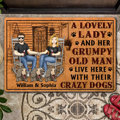 Dog Couple A Lovely Lady And A Grumpy Old Man Live Here - Gift For Dog Lovers - Personalized Custom Doormat