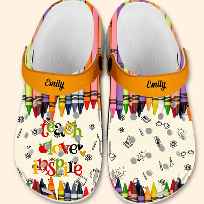Colorful Crayon Teach Love Inspire Cute Pretty Doll Teacher Personalized Crocs Clog