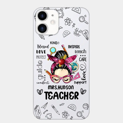 Messy Bun Teacher Typography Personalized Space Phone case