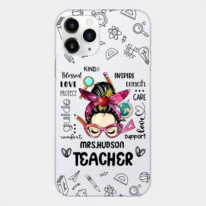 Messy Bun Teacher Typography Personalized Space Phone case
