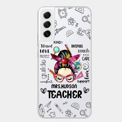 Messy Bun Teacher Typography Personalized Space Phone case