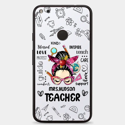 Messy Bun Teacher Typography Personalized Space Phone case