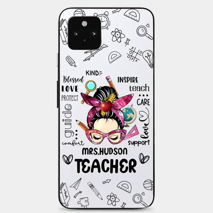 Messy Bun Teacher Typography Personalized Space Phone case