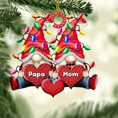 Lumière de Noël colorée Gnome Couple Papa Maman Grand-mère Nana Papa aime le cœur doux Enfants Ornement personnalisé