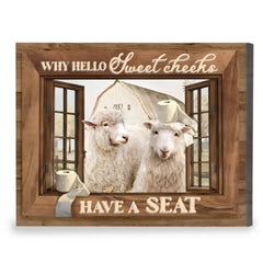 Funny Animal Bathroom Wall Art, Hello Sweet Cheeks Have A Seat Sign