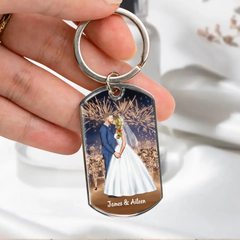 Porte-clés personnalisé en acier inoxydable gravé pour couples, cadeaux de mariage