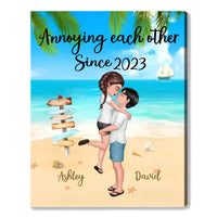 Doll Couple Hugging Kissing On The Beach Favorite Song Scannable QR Code Personalized Canvas