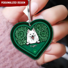 Pet Puppy Heart Gift For Dog Lover LEATHER PATTERN Personalized Acrylic Keychain