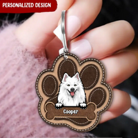 Lovely Pawprint Puppy Gift For Dog Lover LEATHER PATTERN Personalized Acrylic Keychain